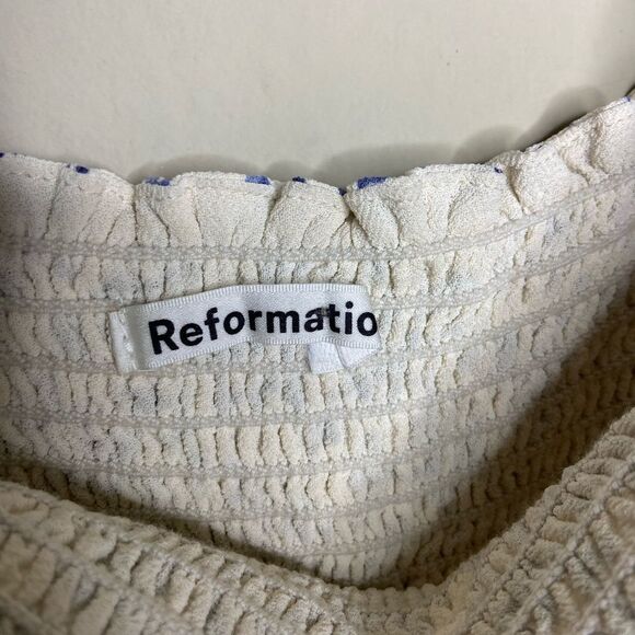 Reformation Pinto Top White Blue Blouse Long Sleeve Floral Size S - Picture 8 of 8